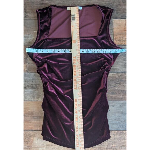 Boston Proper S Burgundy Plum Velvet Ruched Tank Top - Picture 3 of 4